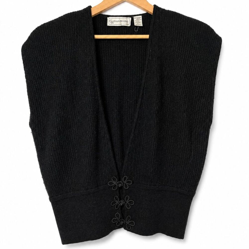 Vintage Evan-Picone Black Lambswool Angora Sweater Vest Frog Closure 80s